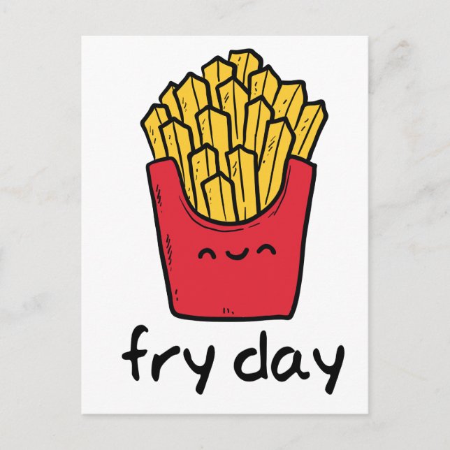 Carte Postale Amusant jeu de mot vendredi heureux frites dessin  (Devant)