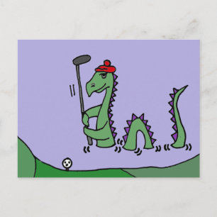Carte Postale Amusant Loch Ness Monster Jouer Golf