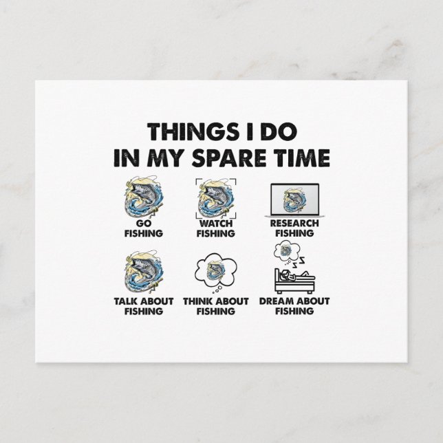Carte Postale Amusant Pêcheur Aime 6 Choses Que Je Fais Dans Mon (Devant)