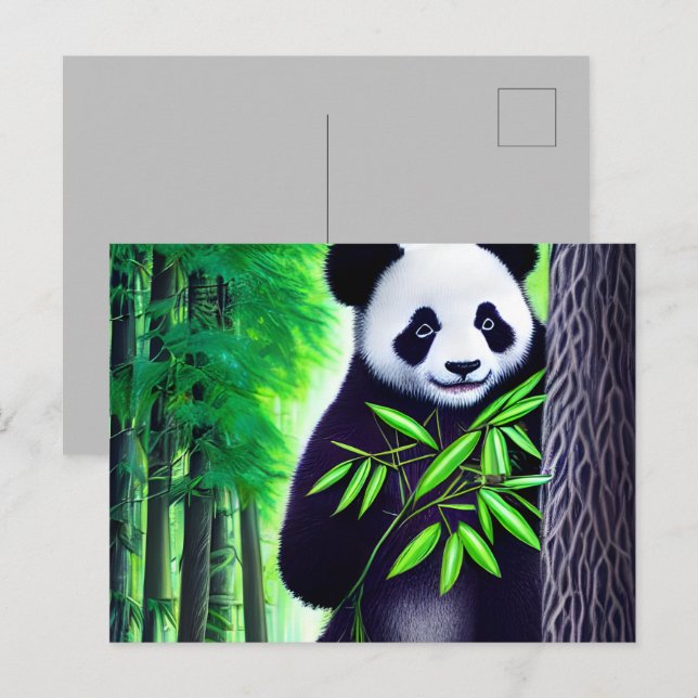 Carte Postale Amusant Petit Ours Panda (Devant / Derrière)