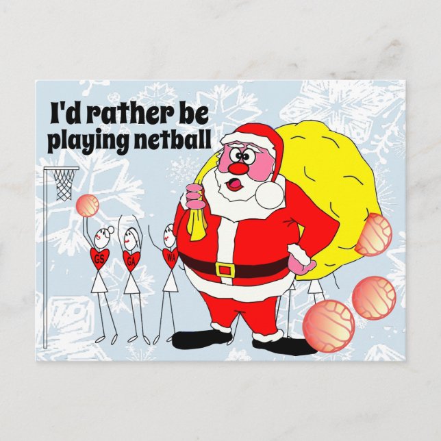 Carte Postale Amusant Plutôt Jouer Au Netball Noël (Devant)