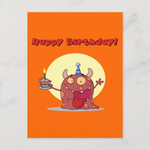 Carte Postale Amusant Rouge Joyeux Monstre D'Anniversaire Avec G