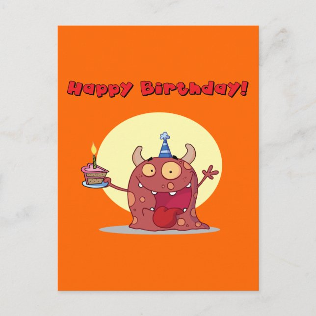 Carte Postale Amusant Rouge Joyeux Monstre D'Anniversaire Avec G (Devant)