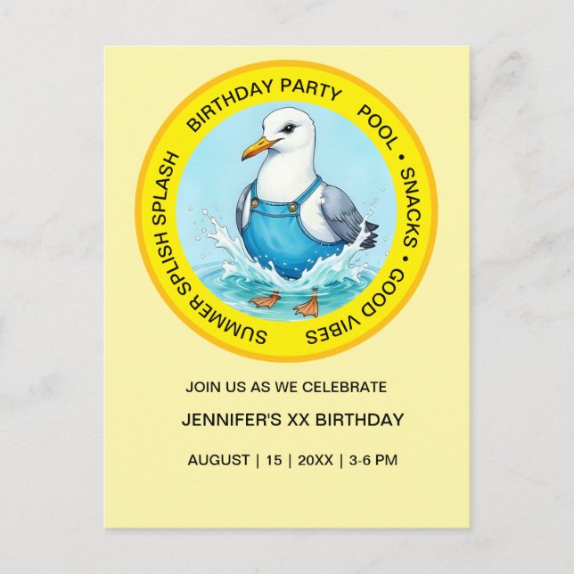 Carte Postale Amusant Splash Fun été des mouettes Fête au bord d (Devant)