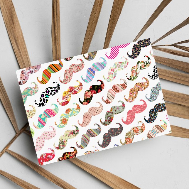 Carte Postale Amusante Fille Colorée Motif Moustaches (Funny Girly Colorful Patterns Mustaches )