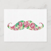 Amusante Fille Rose Vert Blanc Floral Moustache