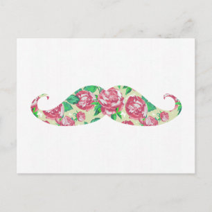 Carte Postale Amusante Fille Rose Vert Blanc Floral Moustache