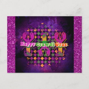 Carte Postale Amusante Mardi Gras Crawfish Purple