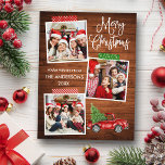 Carte Postale Amusants Calliage artisanat Bande Camion Bois Noël<br><div class="desc">Joyeux Noël 3 Photo Collage avec carte postale de vacances pour bande artisanale. Aquarelle Vintage Camion rouge avec sapin de Noël. Bois rustique.</div>