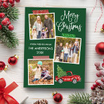 Carte Postale Amusants Calliage artisanat Bande Camion Noël Vert<br><div class="desc">Joyeux Noël 3 Photo Collage avec carte postale de vacances pour bande artisanale. Arrière - plan vert forestier. Aquarelle Vintage Camion rouge avec sapin de Noël.</div>