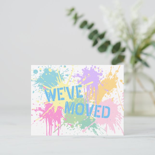 Carte Postale Amusants Nous avons Moved Pastel Paint Splash Cart (Debout devant)