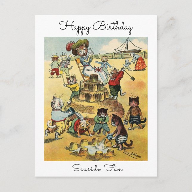 Carte Postale Amusement au bord de la mer Chat mischievous victo (Devant)