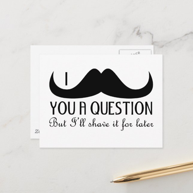 Carte Postale Amusement cool Je vous moustache une question Noir (Devant/Arrière en situation)