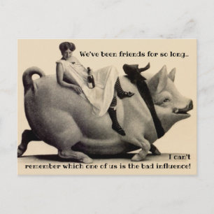 Carte Postale Amusement humour amitié copine rigolades cochon bo
