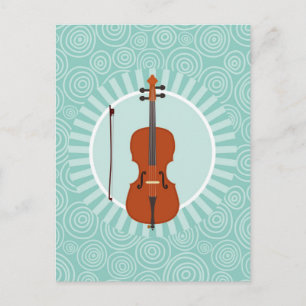 Carte Postale Amusement Violoncelle Tourbillon Turquoise Musique