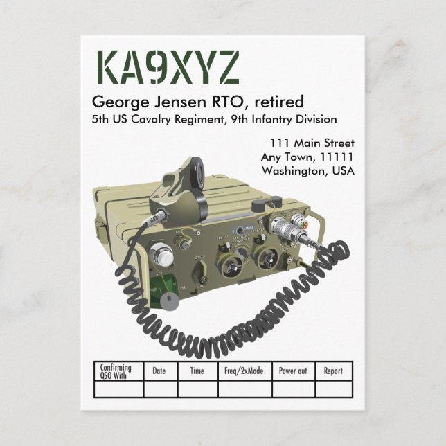 Carte Postale AN/PRC-77 Transcepteur portable militaire QSL Post (Devant)