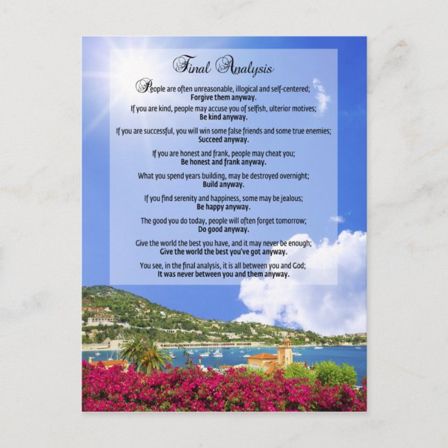 Carte Postale Analyse finale : "Fais-le de toute façon" (Devant)