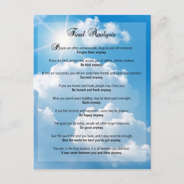 Carte Postale Analyse finale : "Faites-le de toute façon" (Devant)