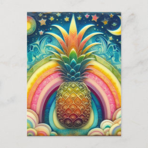 Carte Postale Ananas arc-en-ciel