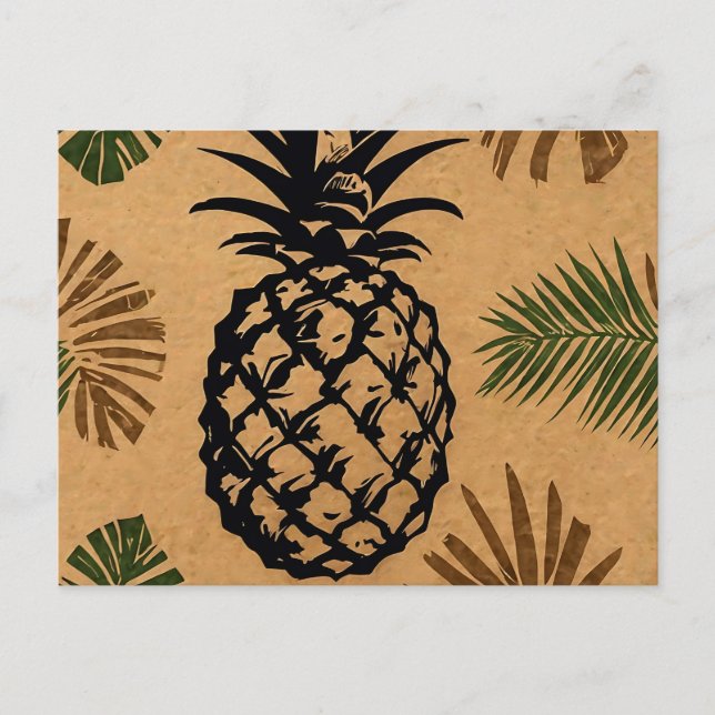 Carte Postale Ananas avec Feuilles tropicaux (Devant)