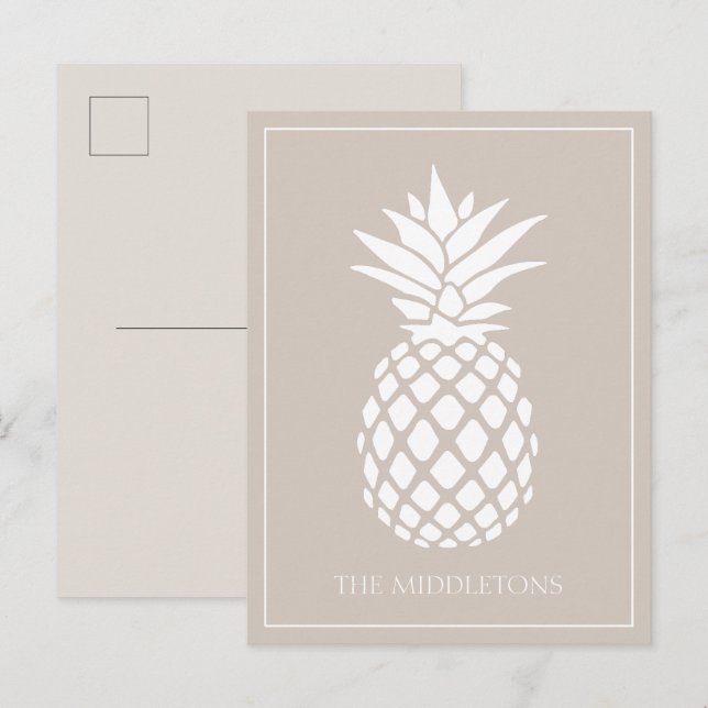 Carte Postale Ananas blanc chic sur fond beige (Devant / Derrière)