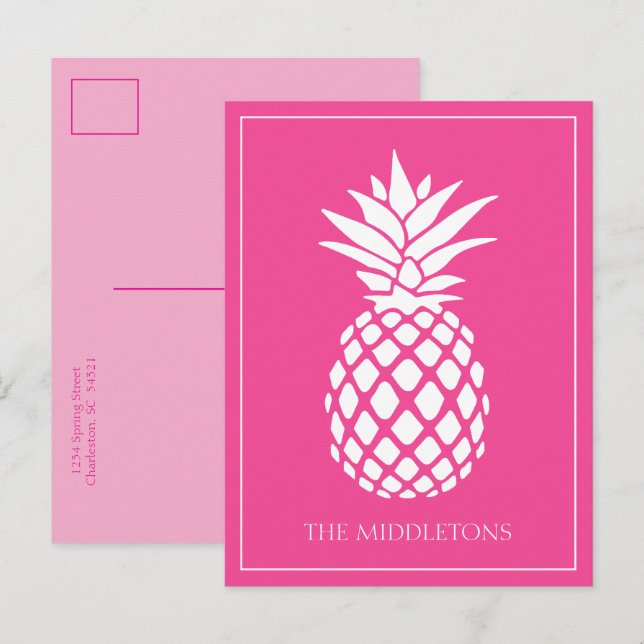 Carte Postale Ananas Blanc Prépa sur Fond Rose (Devant / Derrière)