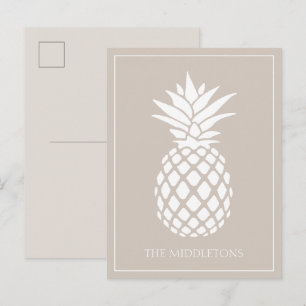 Carte Postale Ananas blanc préppy sur beige