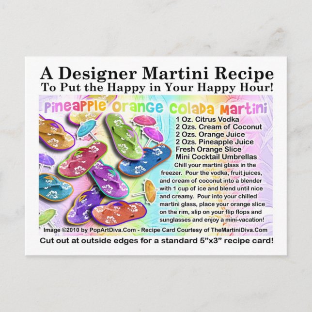 Carte Postale Ananas Colada Colada Tropical Martini Recette (Devant)