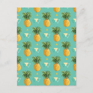 Carte Postale Ananas Lumineux Sur Motif Géométrique