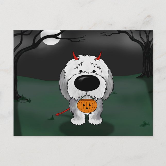Carte Postale Ancien chien de berger anglais Halloween (Devant)