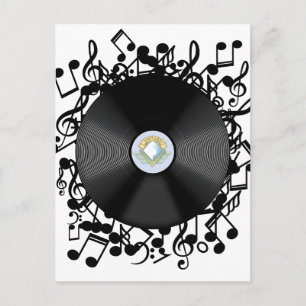 Carte Postale Ancien disque de vinyle et notes musicales