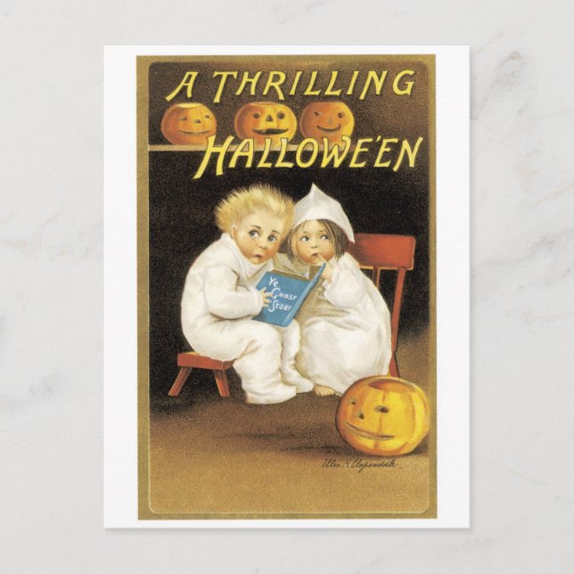 Carte Postale Ancien Halloween, garçon & fille (Devant)