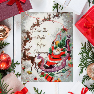 Carte Postale Ancien Père Noël Vintage rouge Flying Reindeer Sle