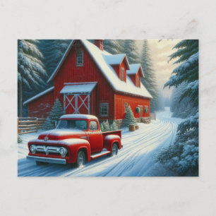 Carte postale ancienne camion rouge et grange