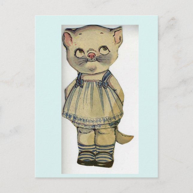 CARTE POSTALE ANCIENNE CHAT POUPÉE EN PAPIER MIGNO (Devant)