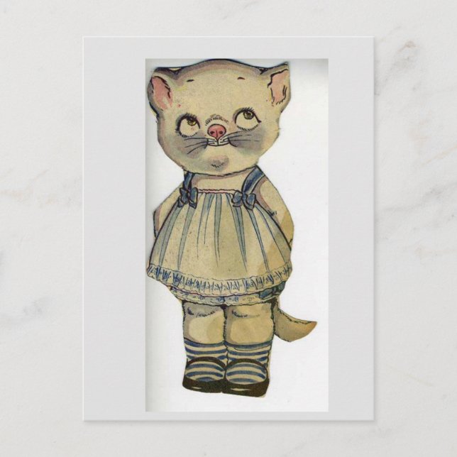 CARTE POSTALE ANCIENNE CHAT POUPÉE EN PAPIER MIGNO (Devant)