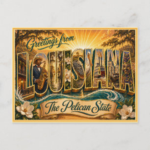 Carte postale ancienne de Louisiane avec un messag