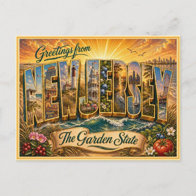 Carte postale ancienne de salutation du New Jersey (Devant)