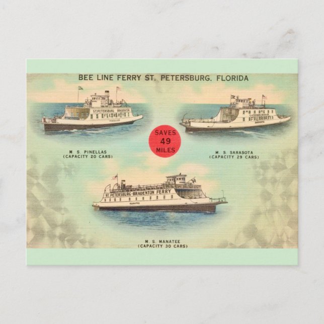 Carte postale ancienne des ferries de St Petersbur (Devant)