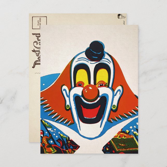 Carte postale ancienne d'un clown étrange et effra (Devant / Derrière)