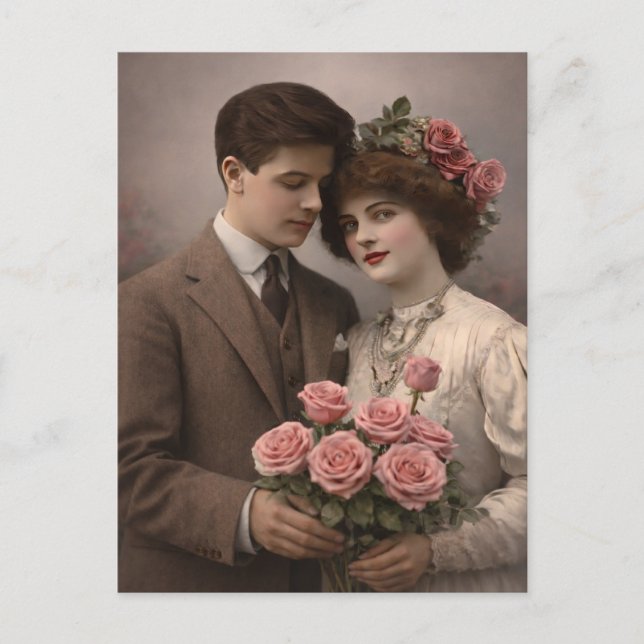 Carte postale ancienne d'un couple romantique avec (Devant)