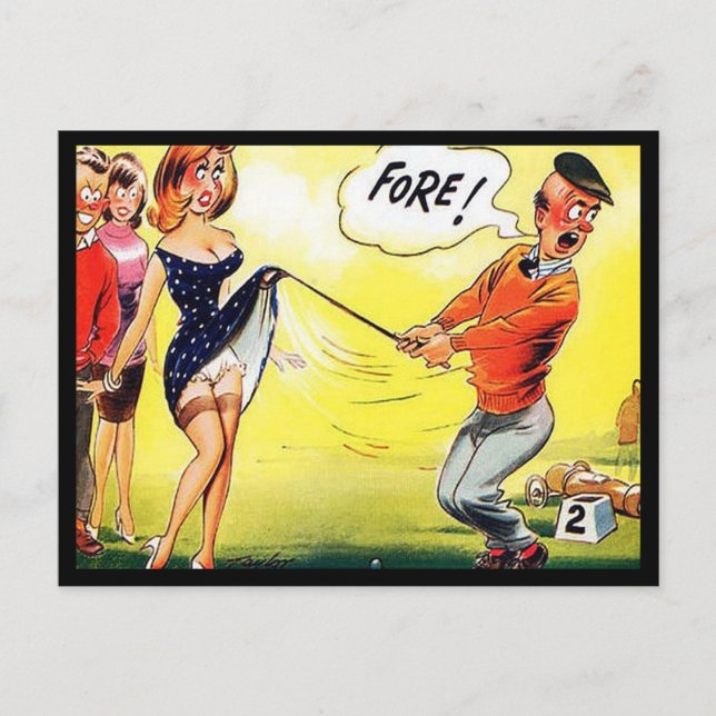 Carte postale ancienne - Golf comique - "Attention (Devant)