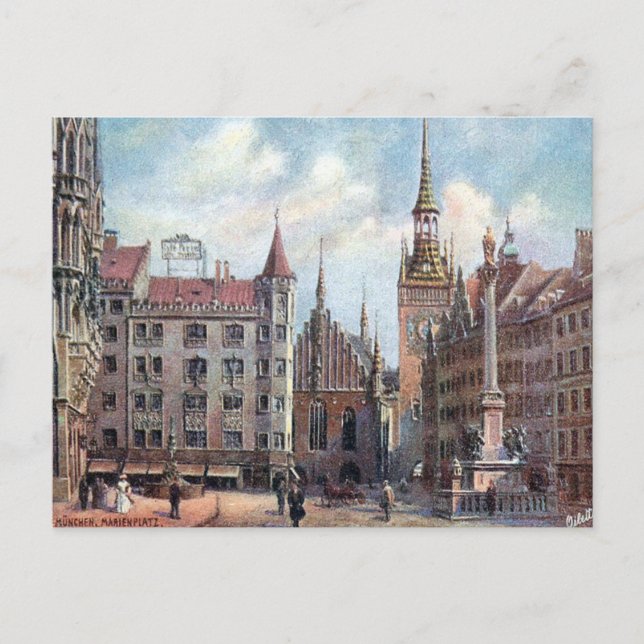 Carte postale ancienne - Marienplatz, Munich. (Devant)