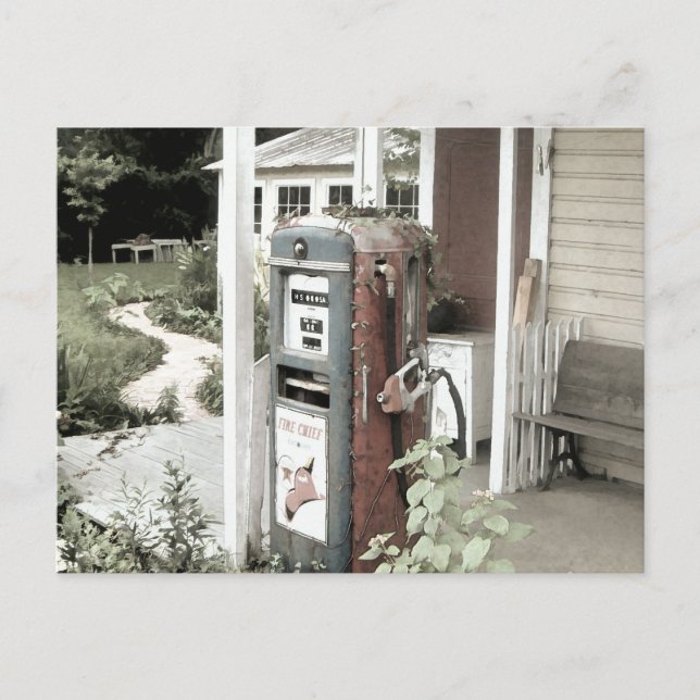 Carte Postale Ancienne pompe à gaz Vintage (Devant)