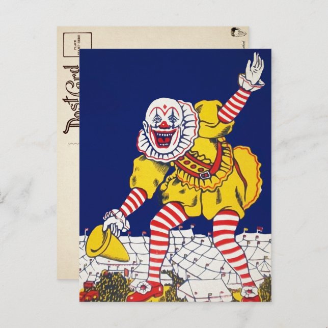 Carte postale ancienne publicité clown (Devant / Derrière)