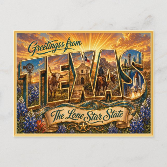 Carte Postale Ancienne Salutation Du Texas (Devant)