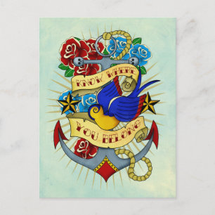 Carte Postale Ancre, avale et Roses