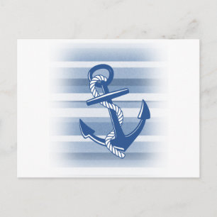 Carte Postale Ancre avec corde en teintes bleues