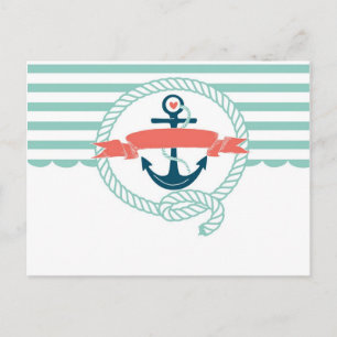 Carte Postale Ancre, bleu, rouge, Nautique marin rétro girly