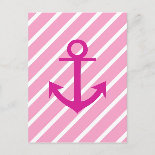 Carte Postale Ancre Fuchsia Nautique Rose Et Blanc (Devant)
